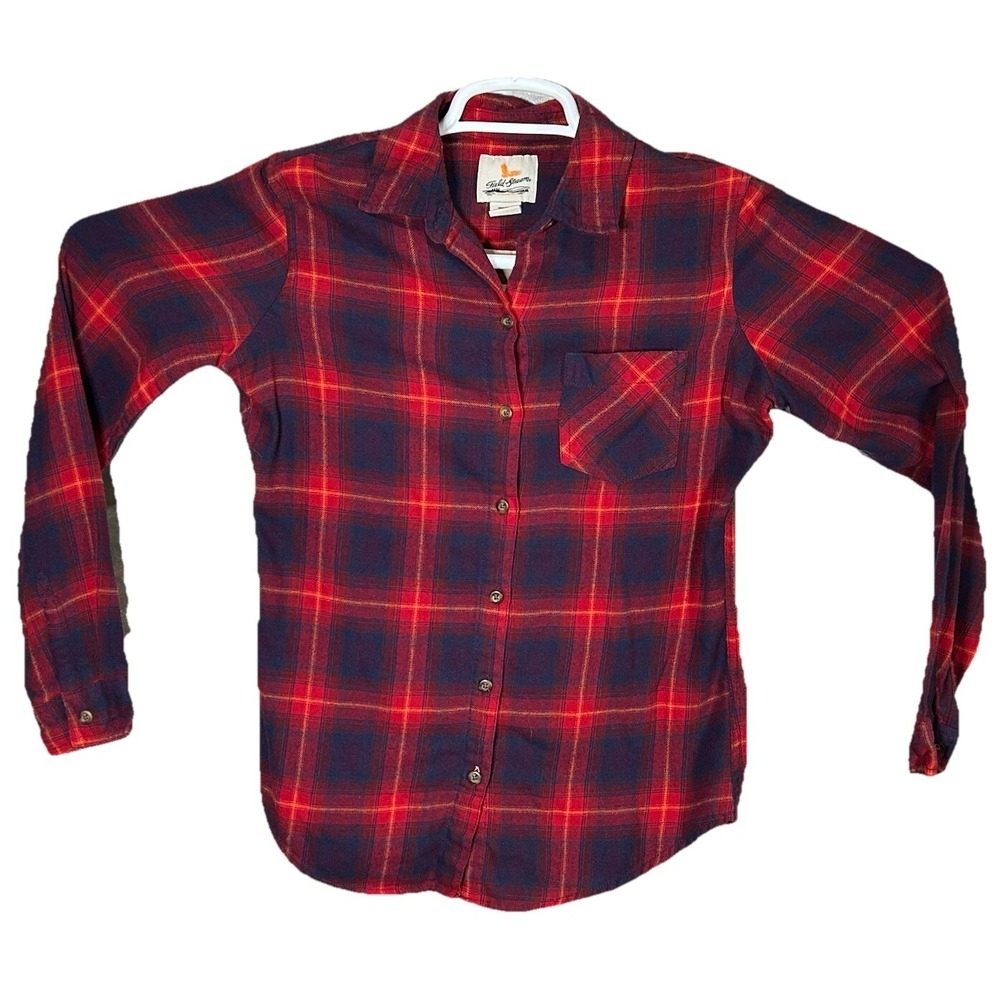 Field‎ & Stream Button Up Flannel Shirt Womens Small Red Blue Plaid Long Sleeve